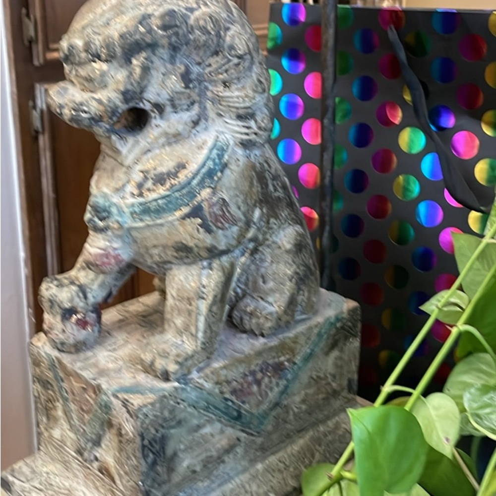 Antique Stone Chinese Foo Dog Guardian Lion Statue lamp - Picture 3 of 6